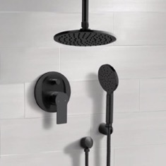 Matte Black Ceiling Rain Shower System with Handheld, Rainfall Shower Head, Shower Faucet Set